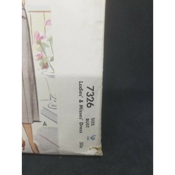 McCall 1948 Ladies & Misses' Dress Sewing Pattern #7326 NEW UNCUT Size 16 - Picture 2 of 3